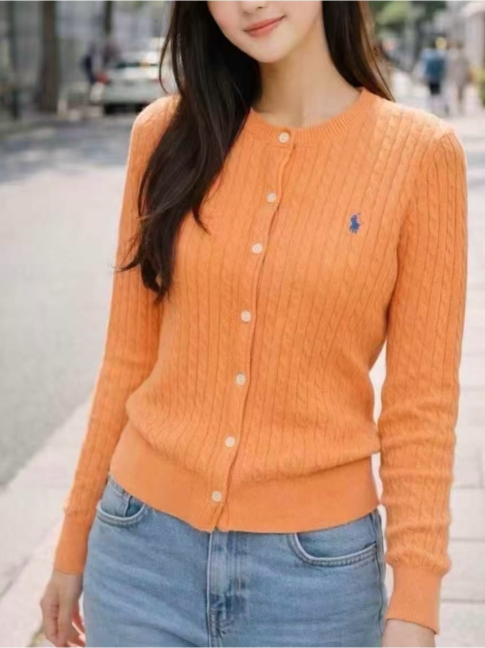 NWT Polo Ralph Lauren Girlβs Orange Cable-Knit Button Cardigan Sweater Size L